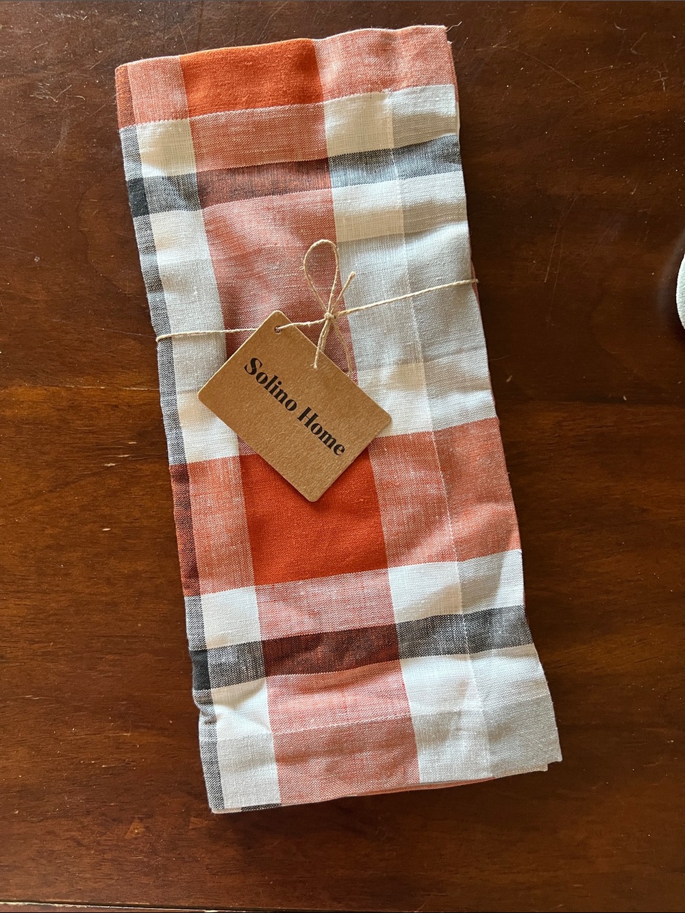 Solino Home Plaid Linen Napkin - Rust & White